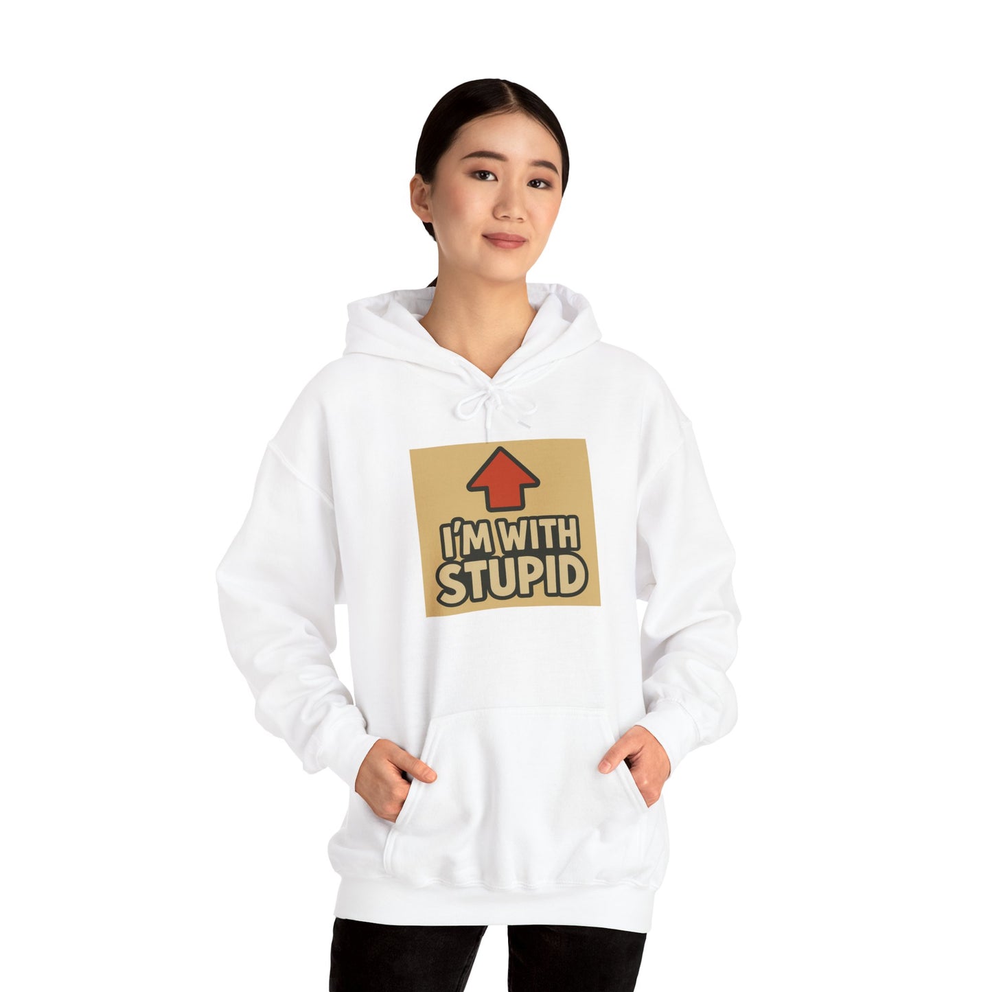 'I'M WITH STUPID' Hoodie, Unisex Heavy Blend Sweatshirt, Hooded Sweater, Hooded Jumper.