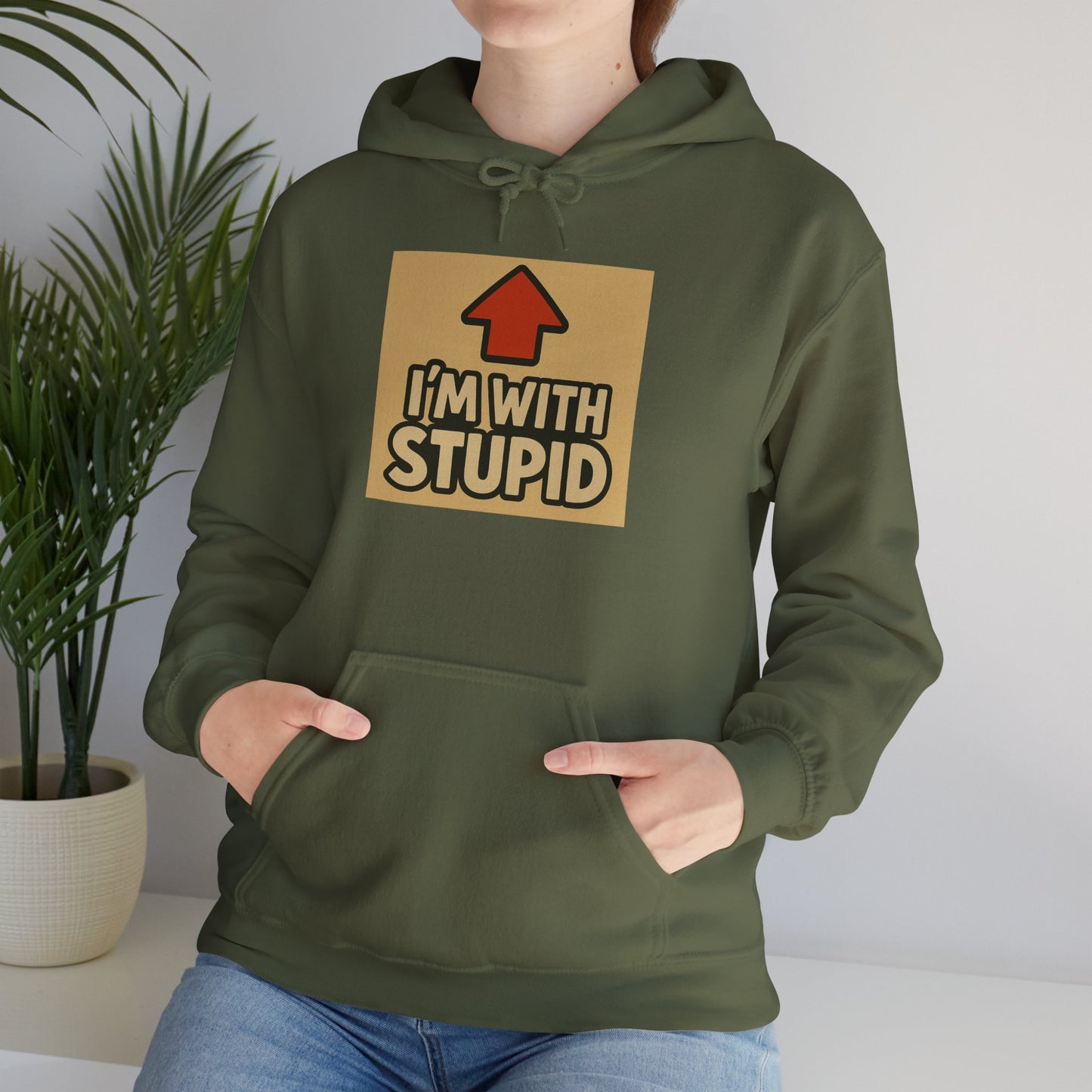 'I'M WITH STUPID' Hoodie, Unisex Heavy Blend Sweatshirt, Hooded Sweater, Hooded Jumper.