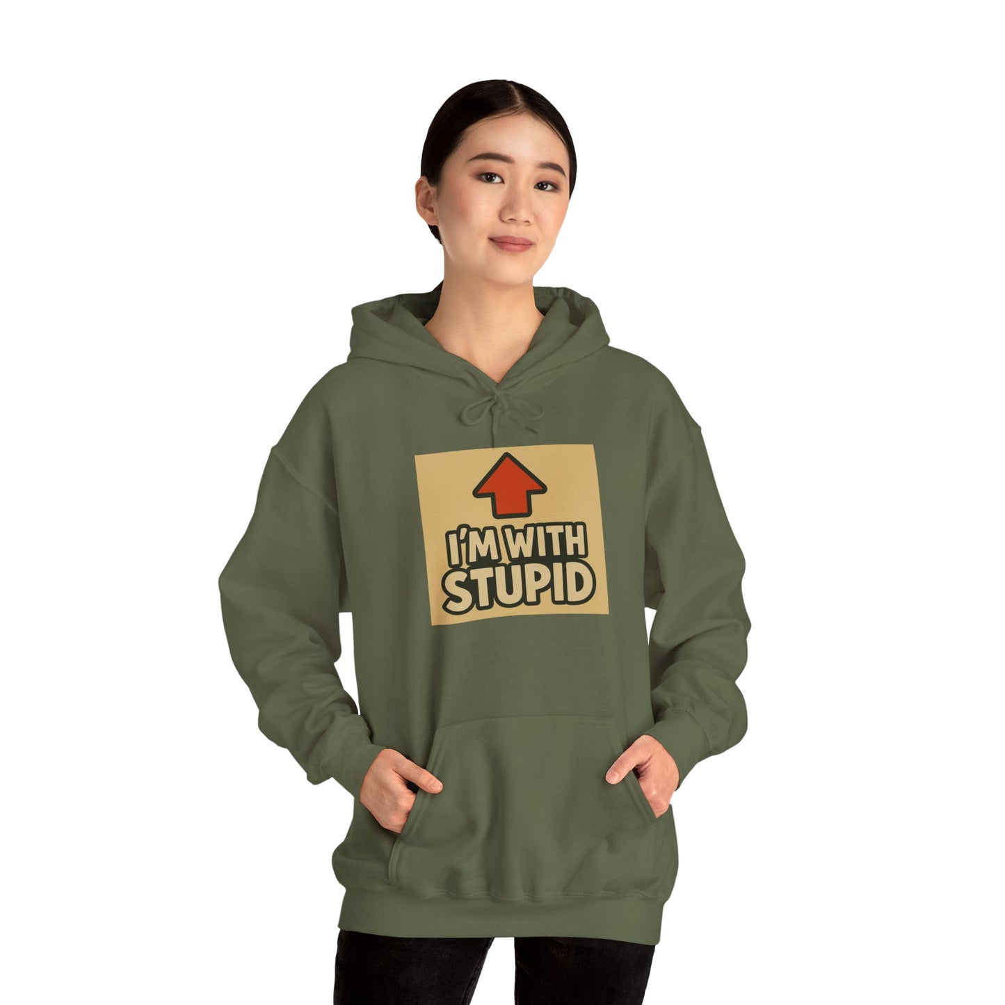 'I'M WITH STUPID' Hoodie, Unisex Heavy Blend Sweatshirt, Hooded Sweater, Hooded Jumper.