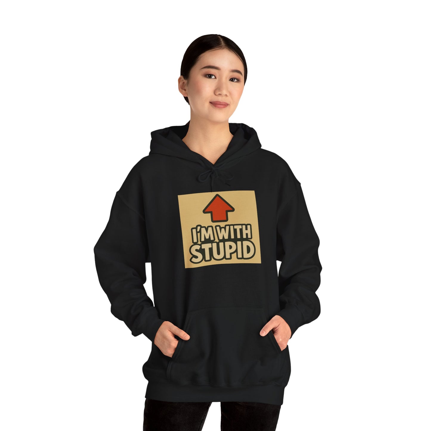 'I'M WITH STUPID' Hoodie, Unisex Heavy Blend Sweatshirt, Hooded Sweater, Hooded Jumper.