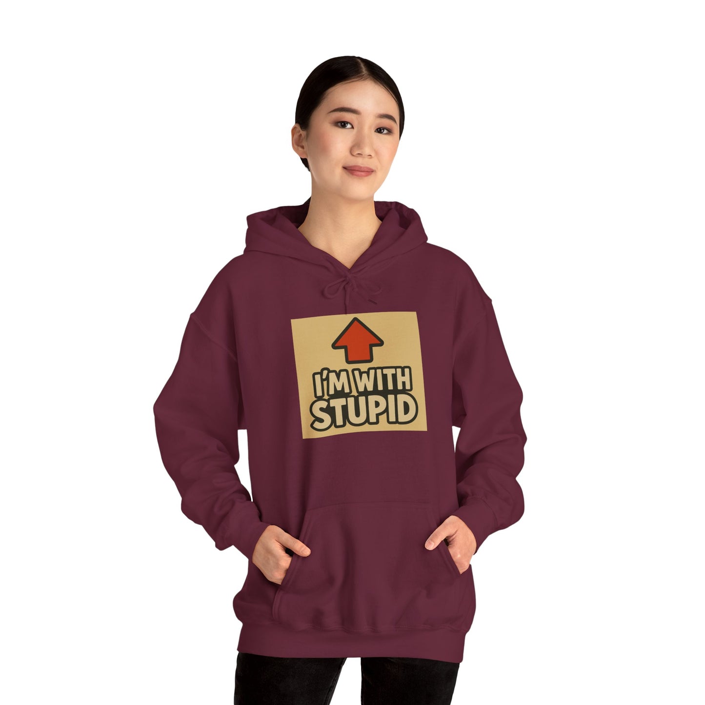 'I'M WITH STUPID' Hoodie, Unisex Heavy Blend Sweatshirt, Hooded Sweater, Hooded Jumper.