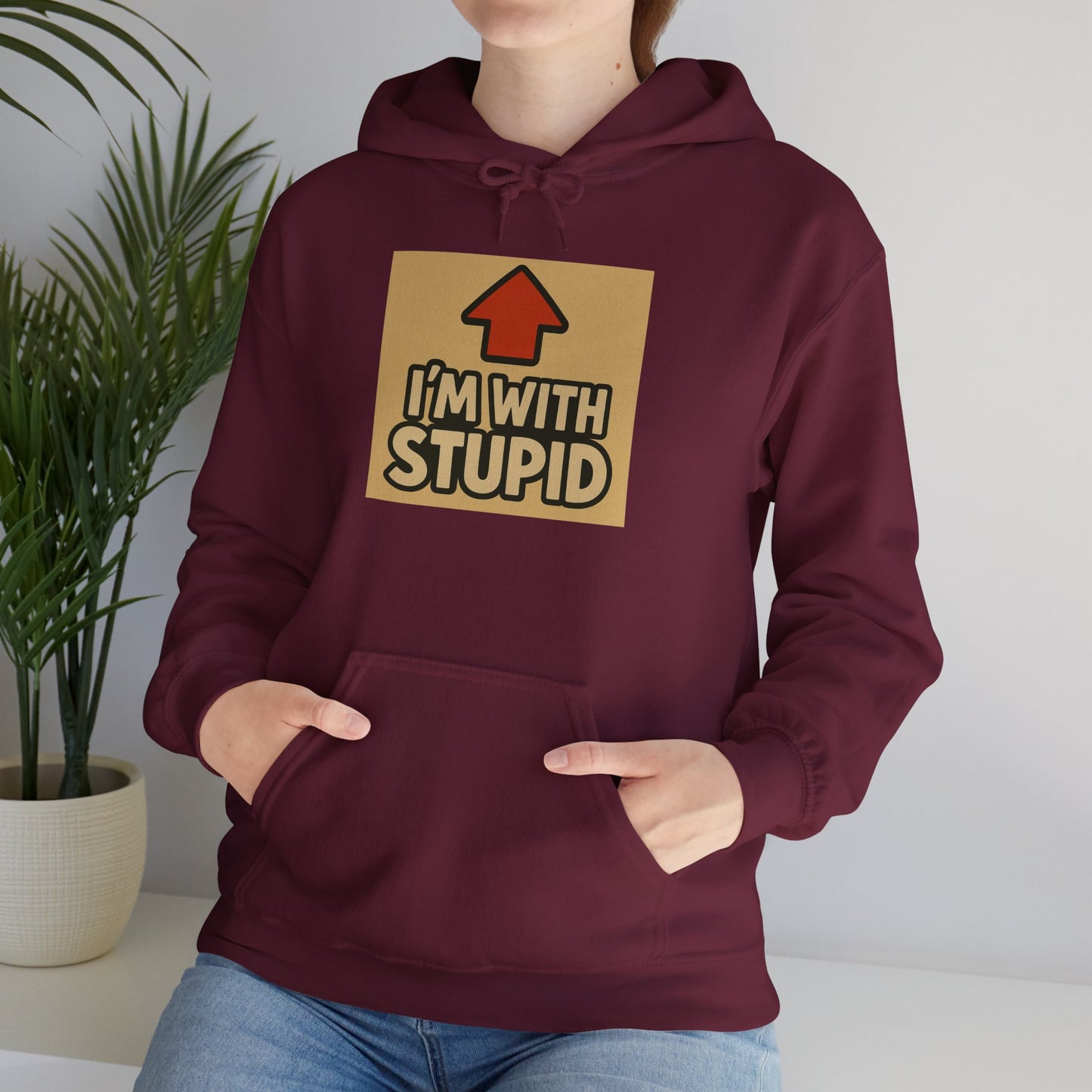 'I'M WITH STUPID' Hoodie, Unisex Heavy Blend Sweatshirt, Hooded Sweater, Hooded Jumper.