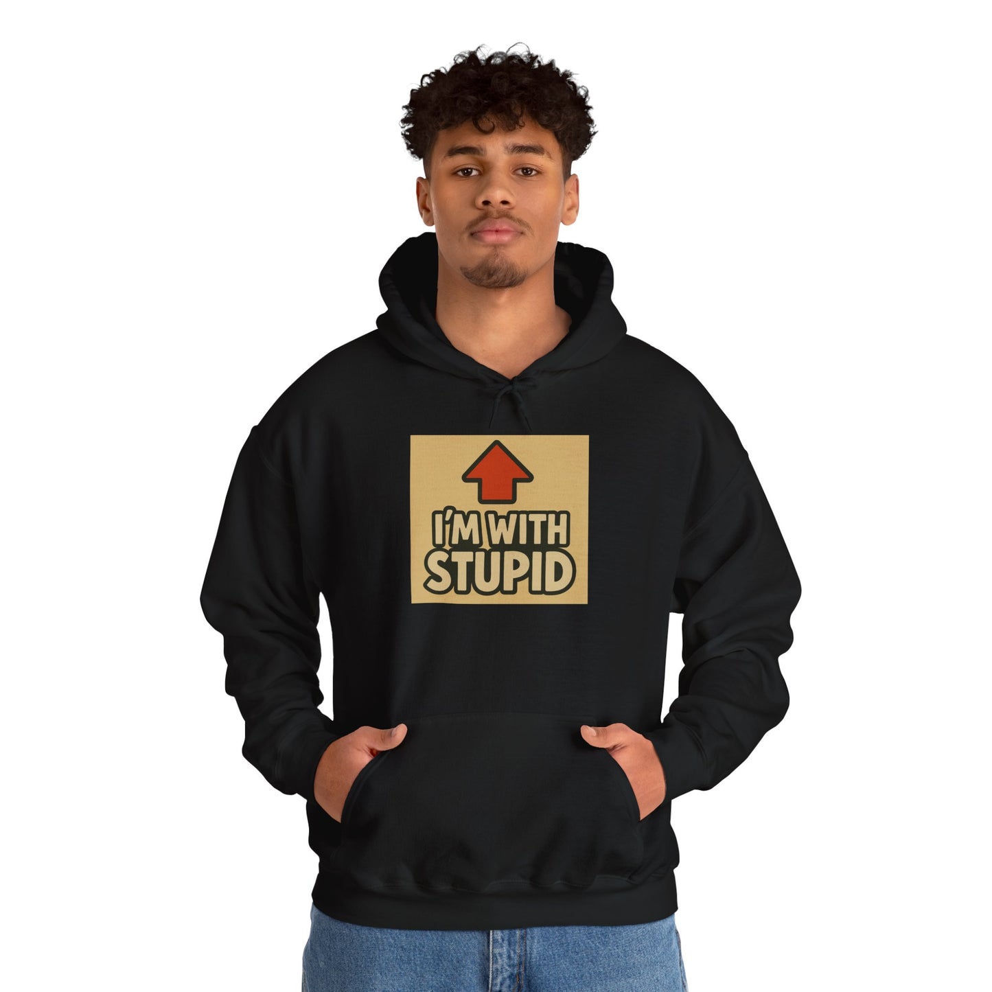 'I'M WITH STUPID' Hoodie, Unisex Heavy Blend Sweatshirt, Hooded Sweater, Hooded Jumper.