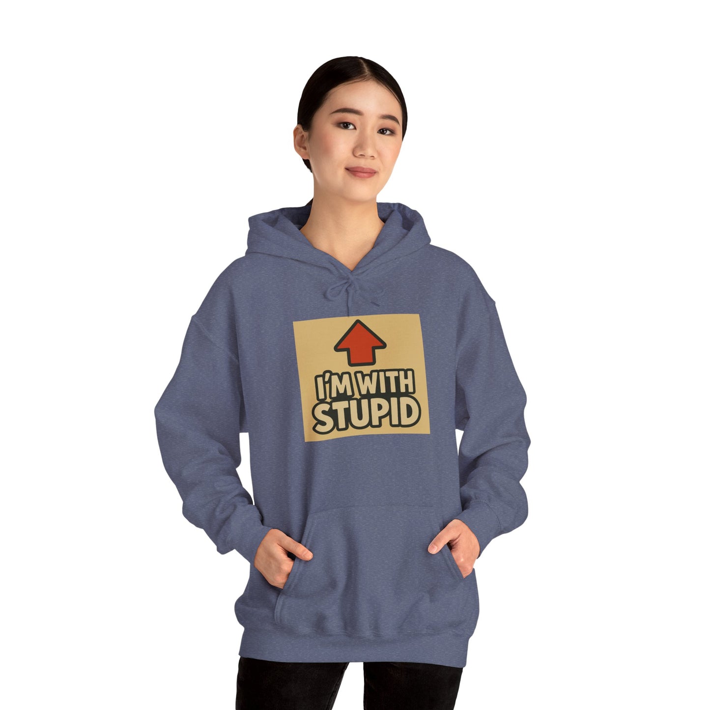 'I'M WITH STUPID' Hoodie, Unisex Heavy Blend Sweatshirt, Hooded Sweater, Hooded Jumper.