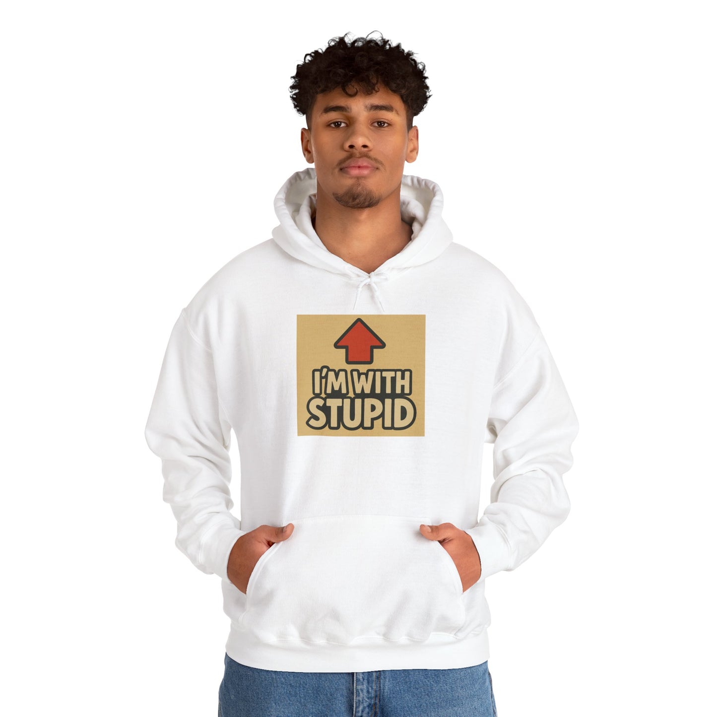 'I'M WITH STUPID' Hoodie, Unisex Heavy Blend Sweatshirt, Hooded Sweater, Hooded Jumper.