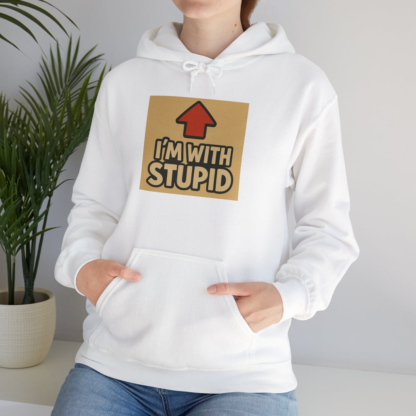 'I'M WITH STUPID' Hoodie, Unisex Heavy Blend Sweatshirt, Hooded Sweater, Hooded Jumper.
