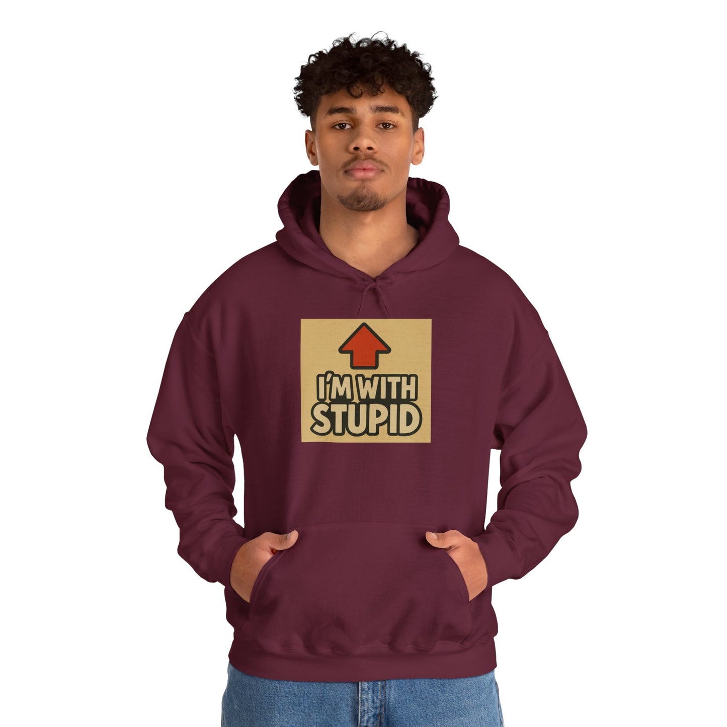 'I'M WITH STUPID' Hoodie, Unisex Heavy Blend Sweatshirt, Hooded Sweater, Hooded Jumper.